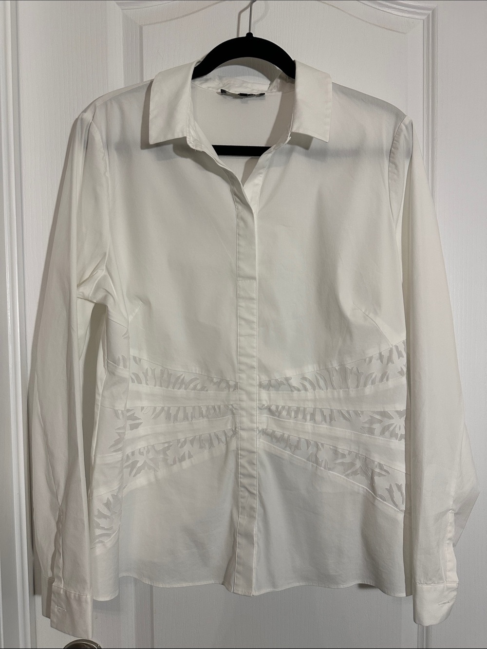 White Button-Up Blouse with Subtle Cutout Detail by Lafayette 148 New York